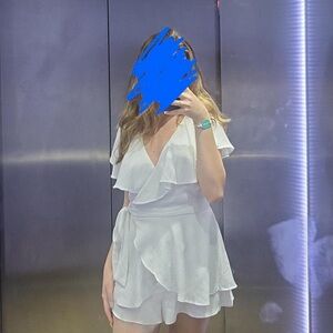 Stylish White Wrap Dress with Ruffles